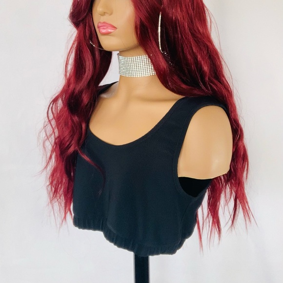22” Ombre Burgundy “Put On & Go” Premium Synthetic Fiber Wig - Picture 11 of 13